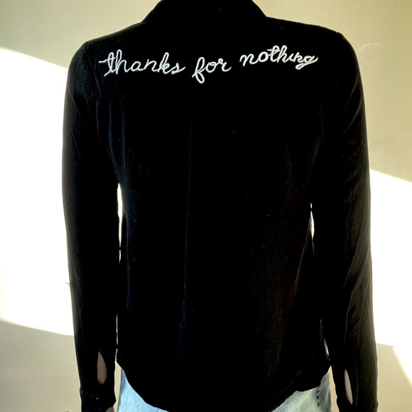 “Thanks for Nothing” embroidered button down black shirt w/ hearts on collar - Picture 3 of 3
